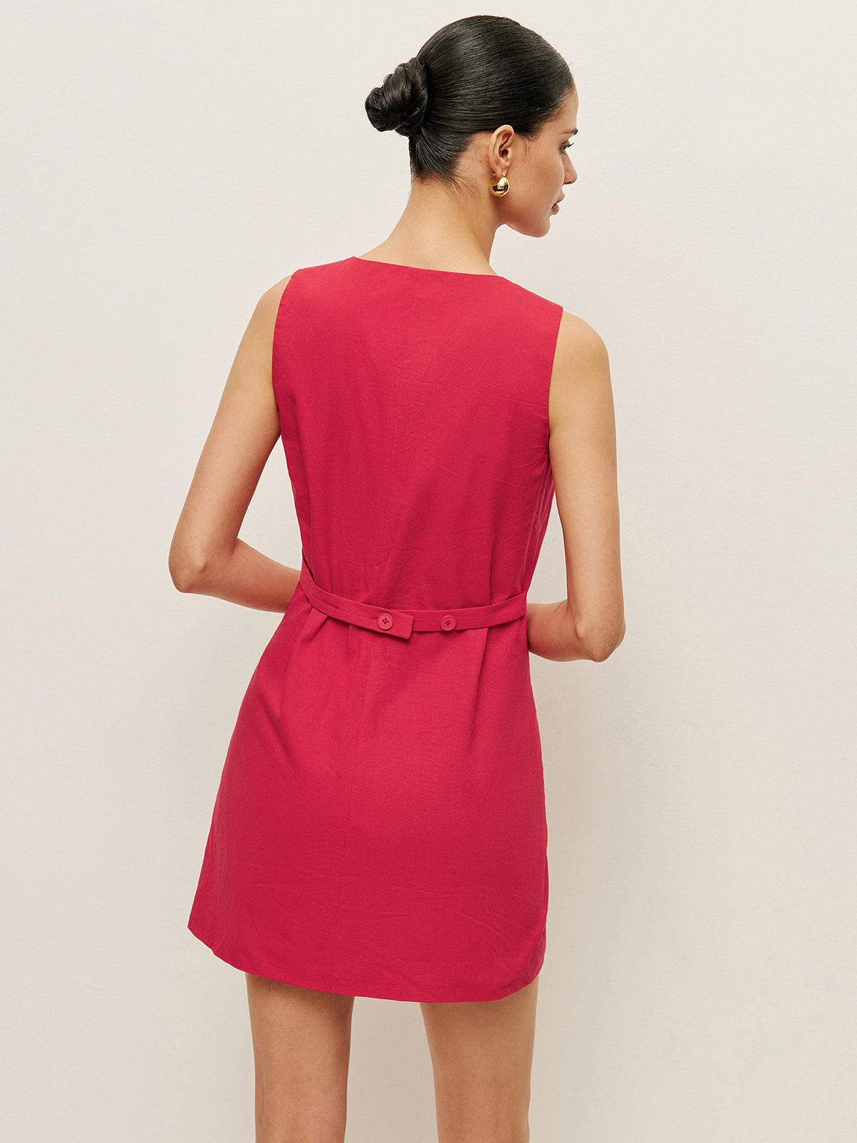 Cotton Buttoned Pockets Dress-Chicvia