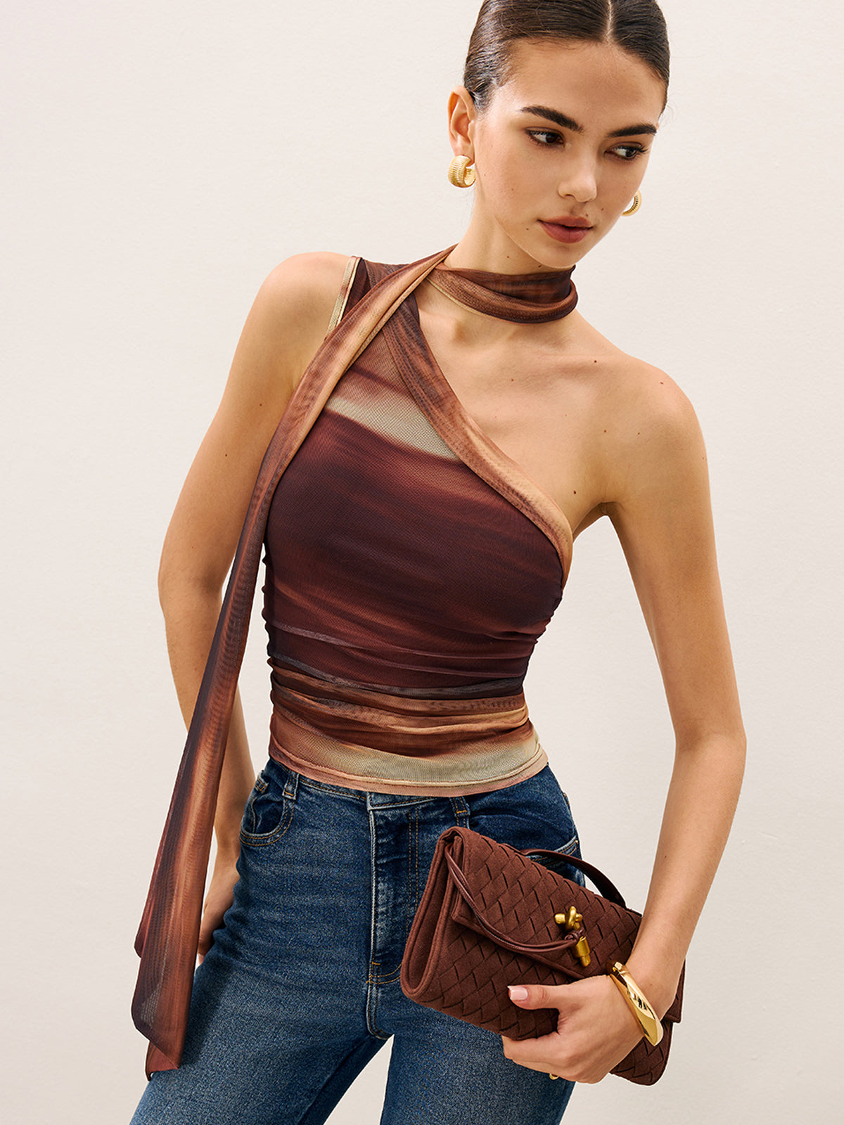 Dradient Top With Scarf-Detail-Chicvia