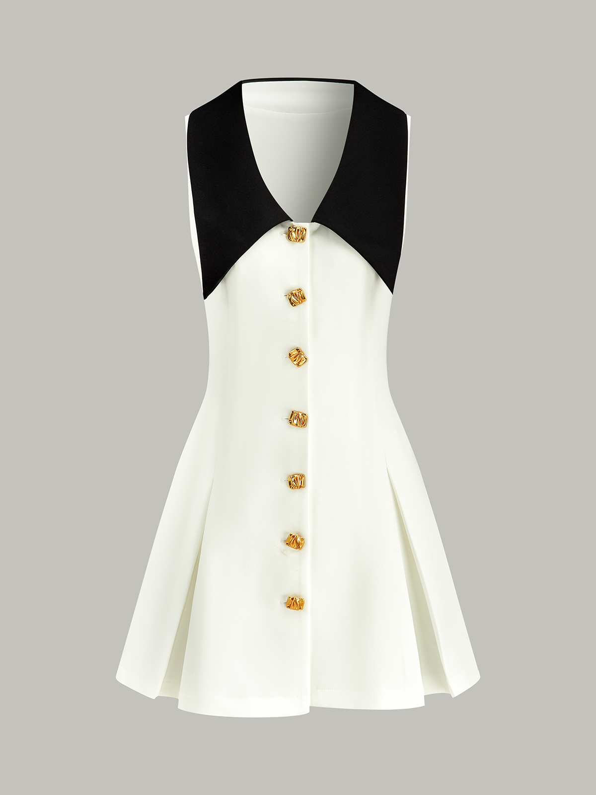 Golden Button Colorblock Midi Dress-Chicvia