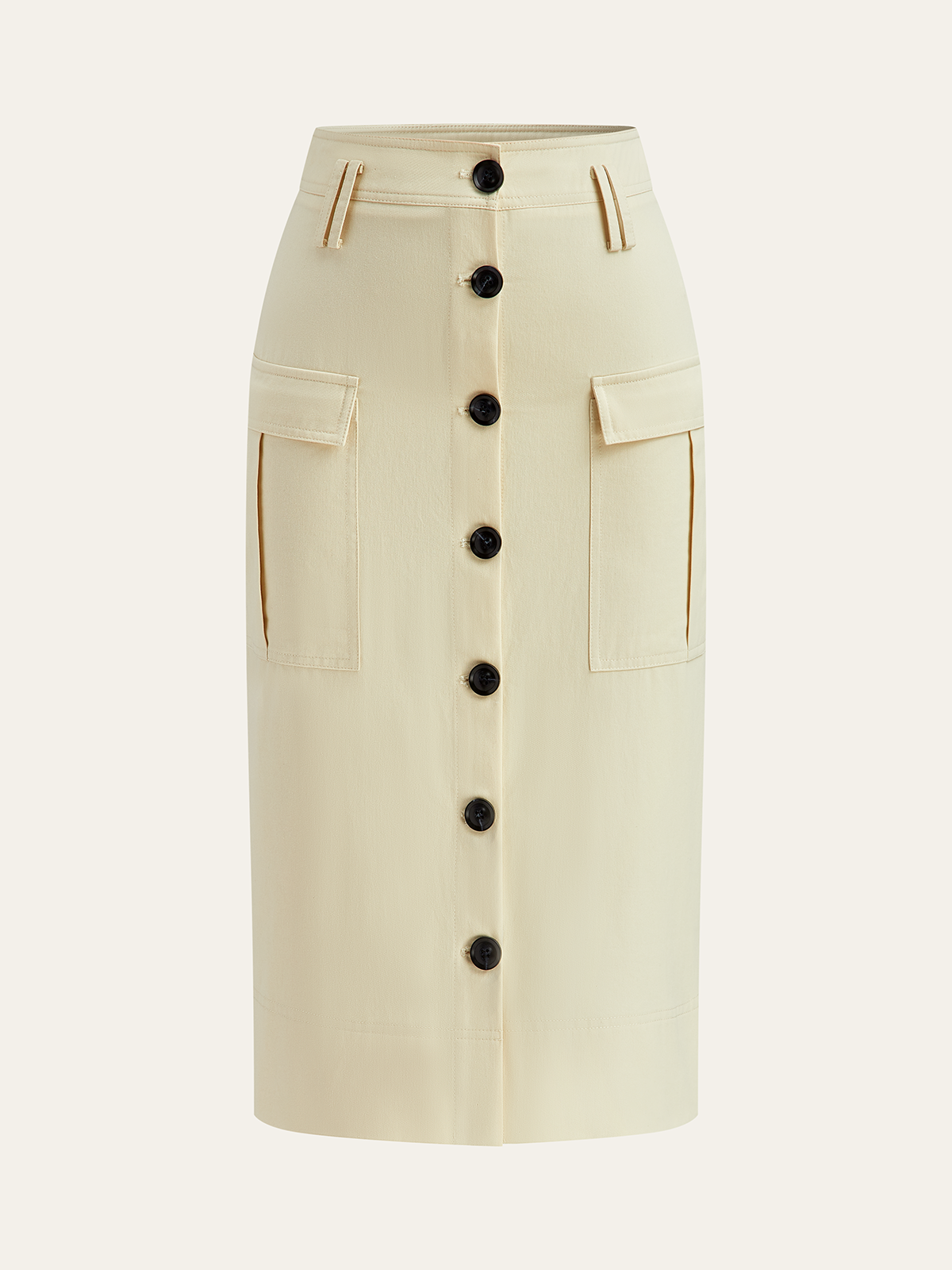 Pocketed Button-Front Midi Skirt-Chicvia