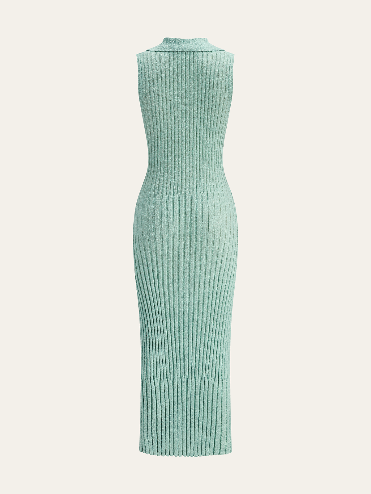 Ribbed Textured Knit Midi Dress with Polo Collar-Chicvia