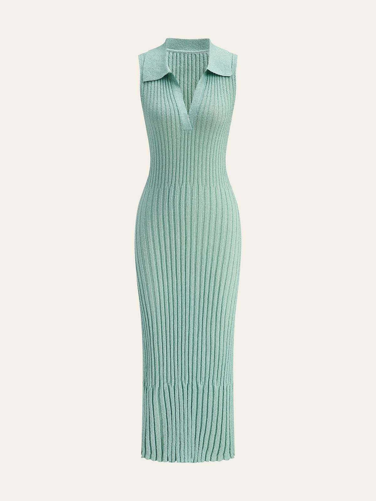 Ribbed Textured Knit Midi Dress with Polo Collar-Chicvia