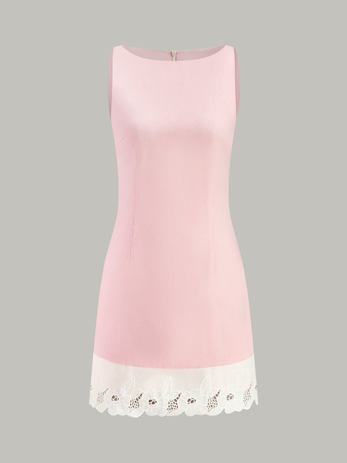 Linen & Cotton Embroidered Trim Mini Dress-Chicvia