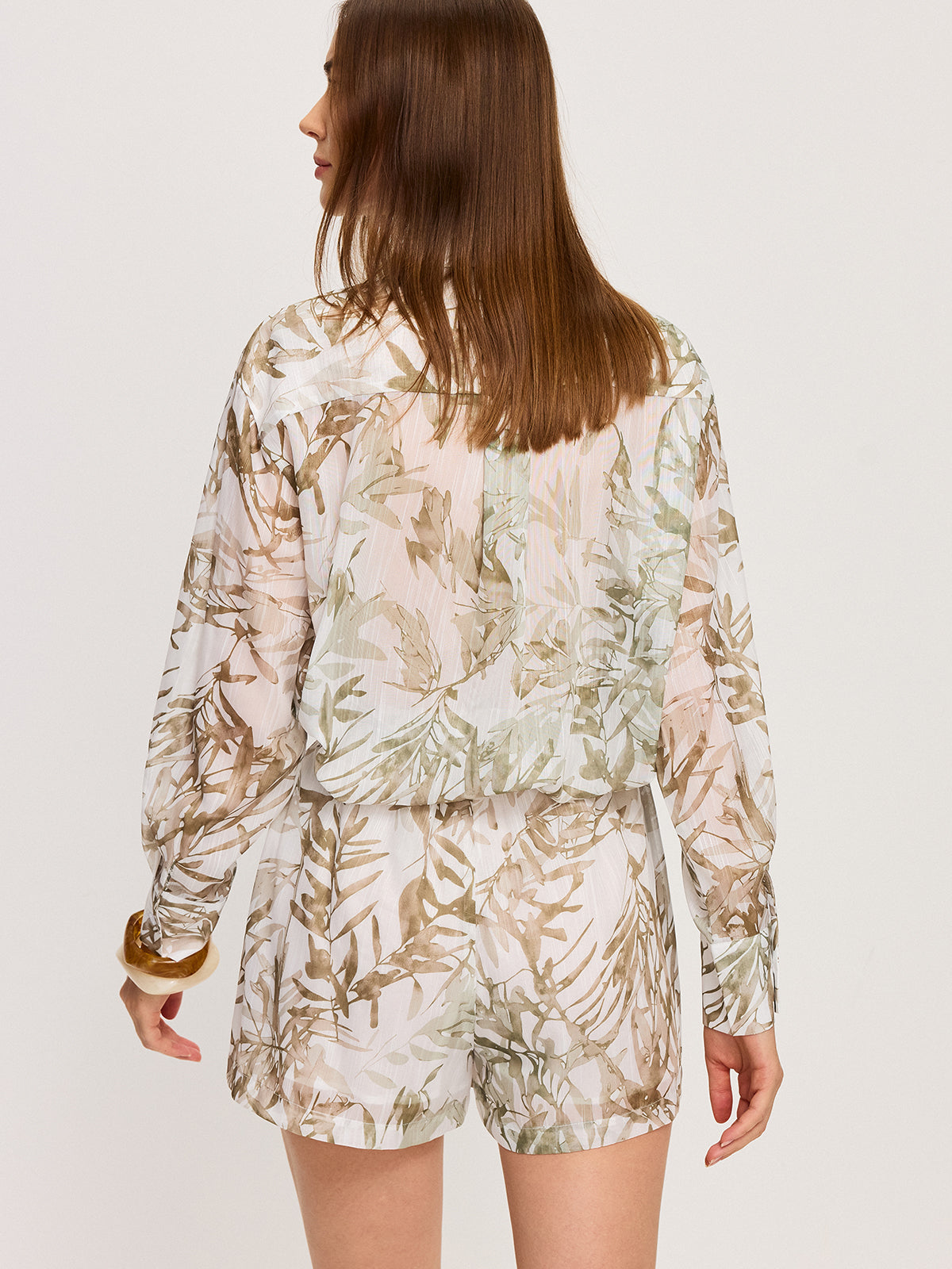 Leaf Printed Shorts Set-Chicvia