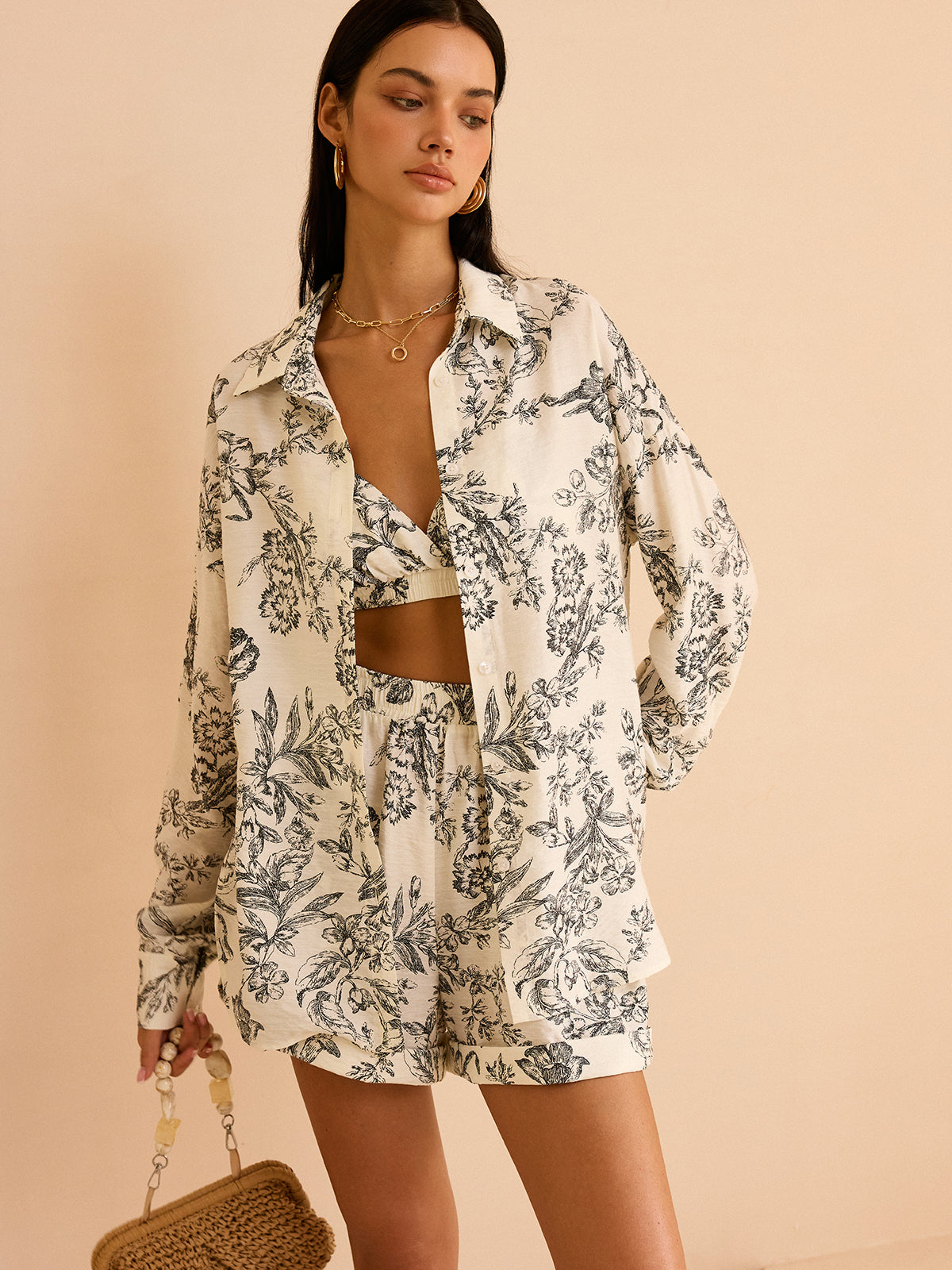 Floral Print Three-Piece Set-Chicvia