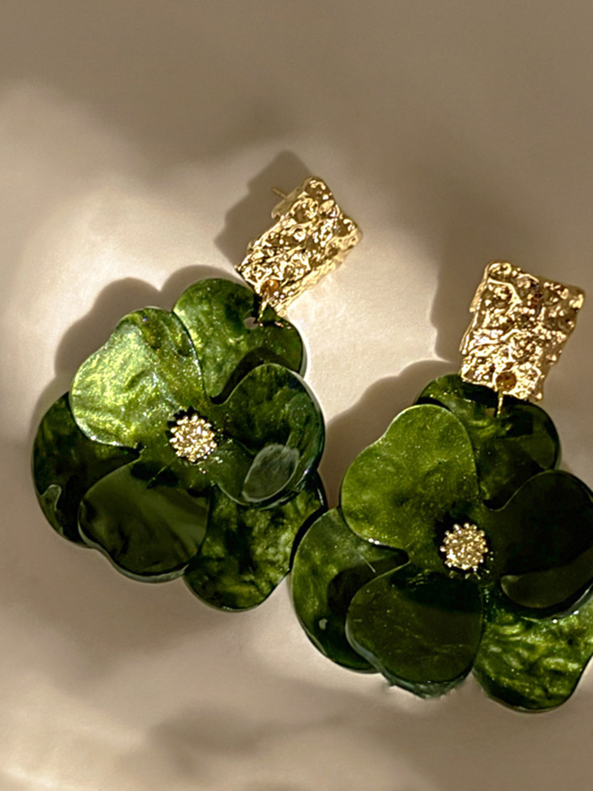 Golden Floral Dangle Earrings-Chicvia