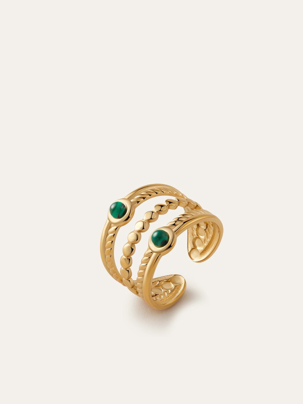 Emerald Accent Multi-Band Golden Ring-Chicvia