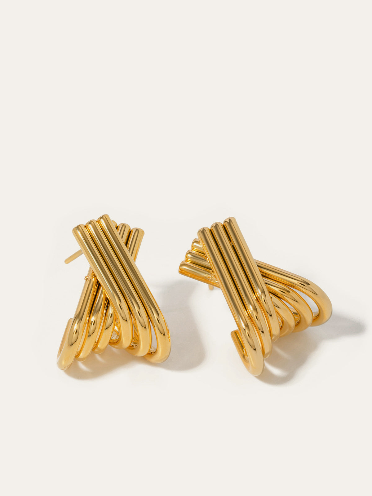 Gold Plated Crossover Hoop Earrings-Chicvia