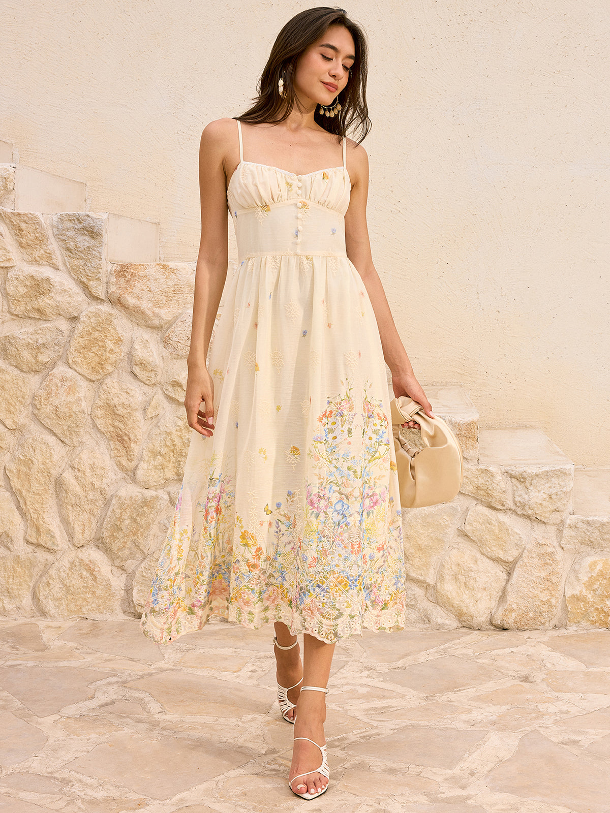 Floral Embroidered Midi Dress-Chicvia