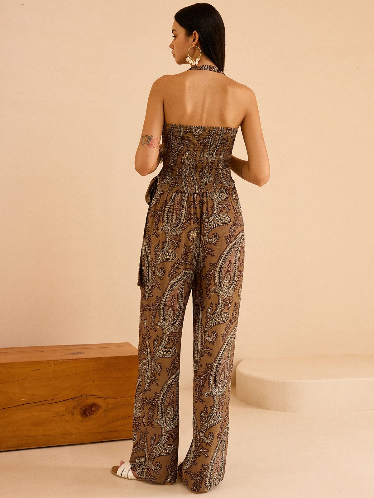 Paisley Print Halter Top and Pants Set-Chicvia