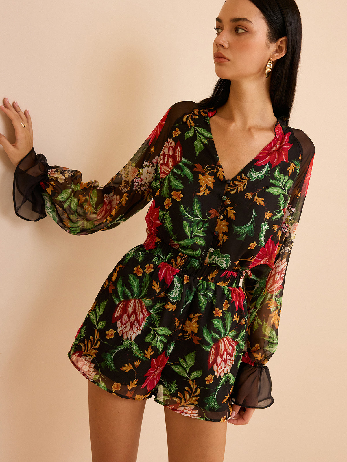 Chiffon Floral Print Blouse-Chicvia