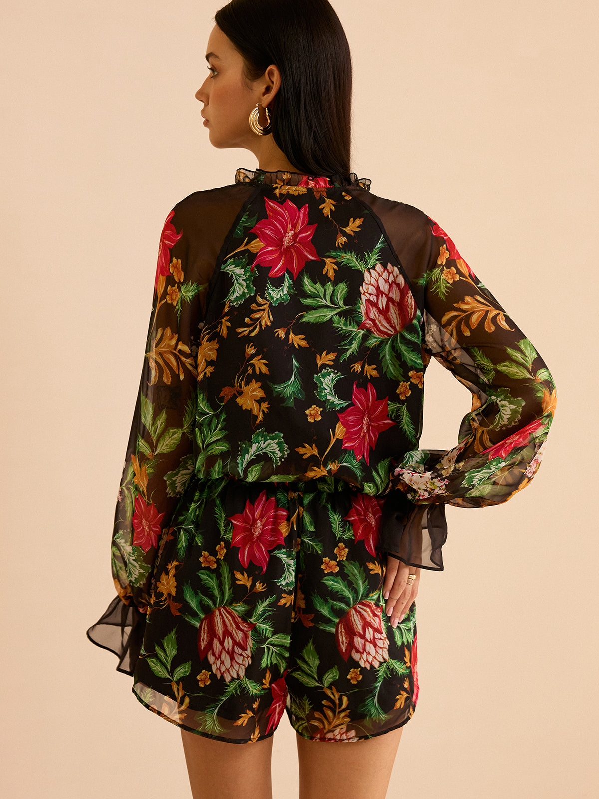 Chiffon Floral Print Blouse-Chicvia