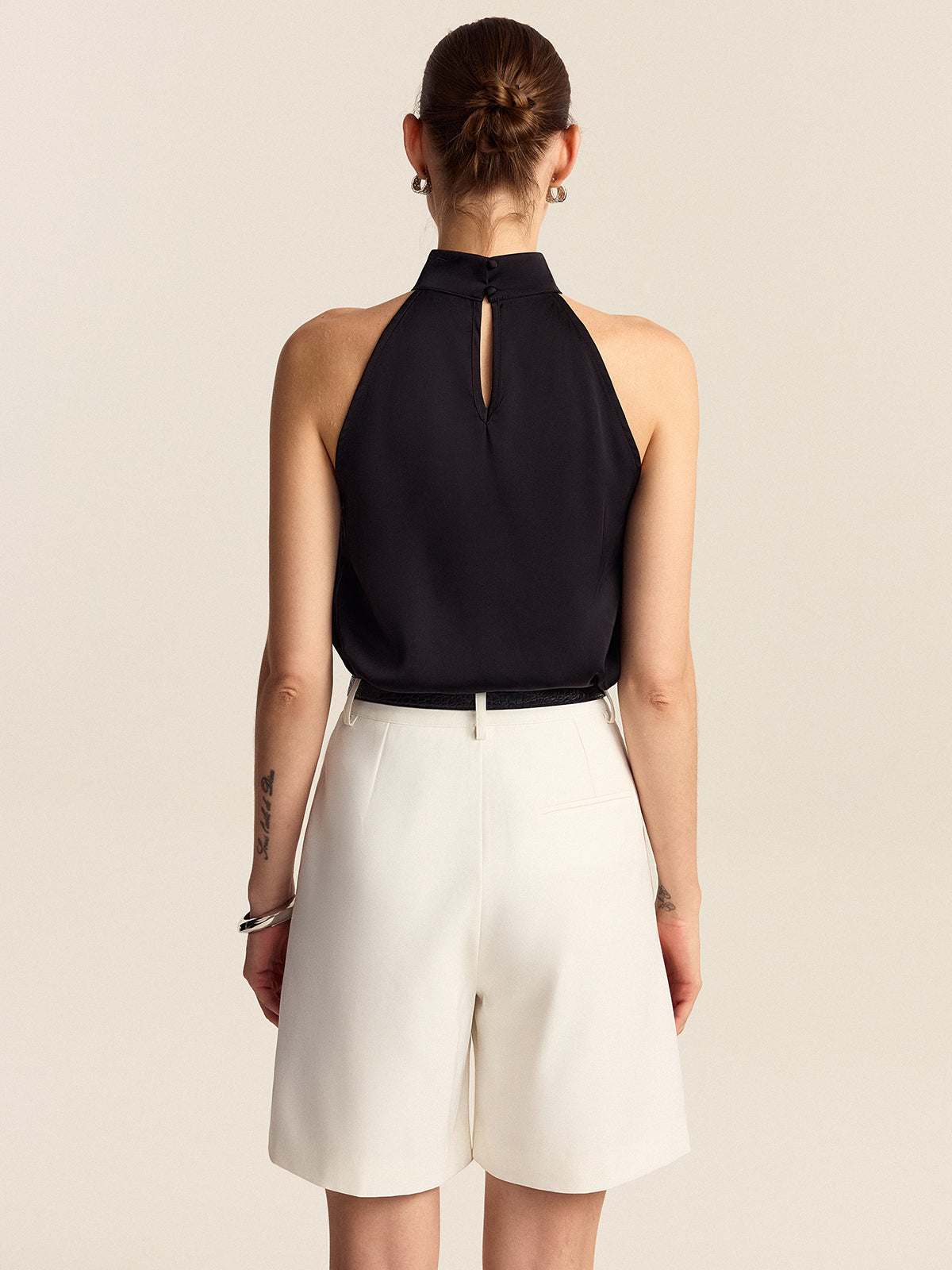 Belted Pleated Mid-Waisted Shorts-Chicvia