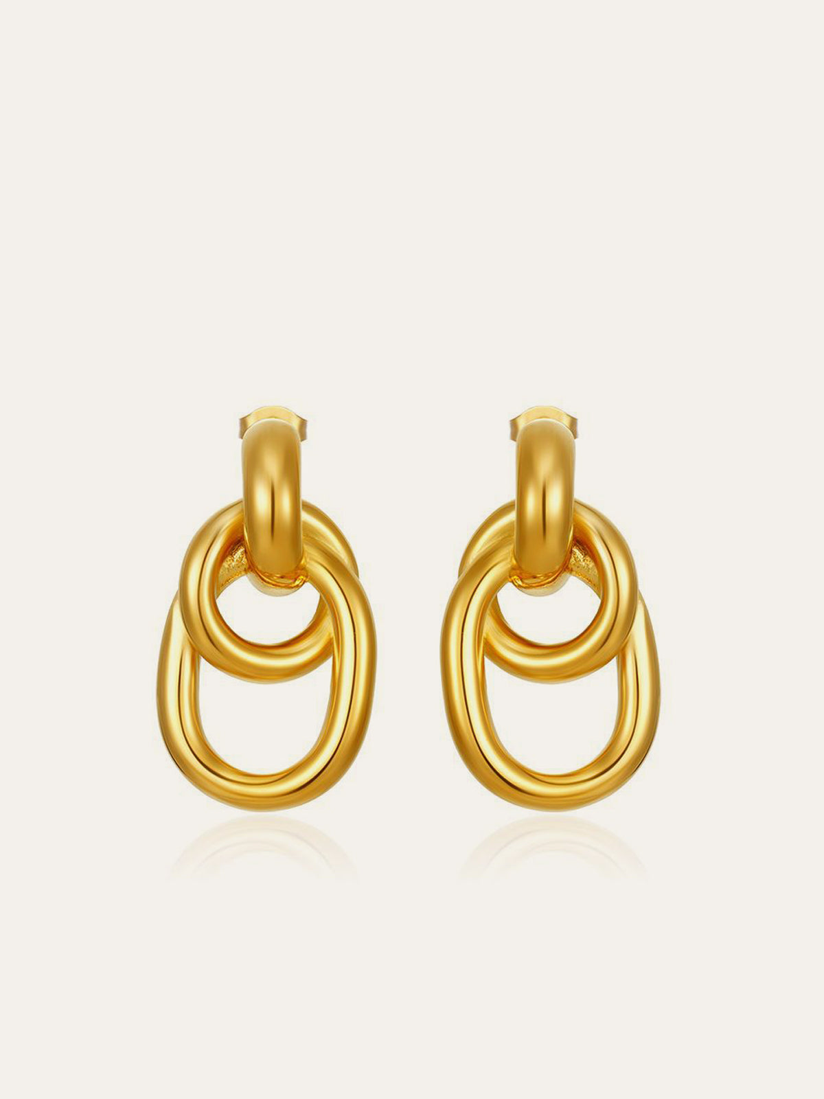 Gold-Tone Interlocking Hoop Earrings-Chicvia