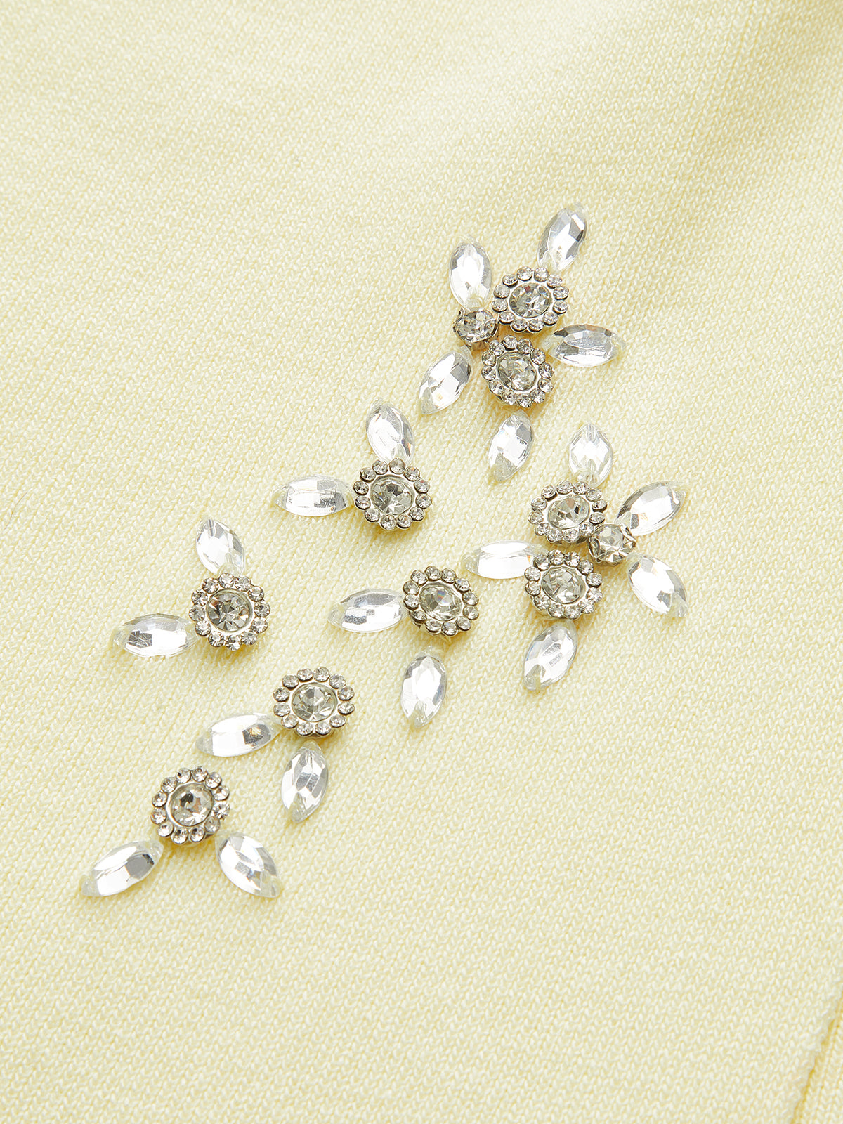 Off-Shoulder Knit Top with Crystal Embellishments-Chicvia