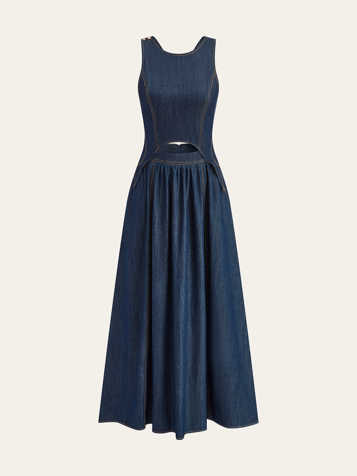 Denim Cut-Out Midi Dress-Chicvia