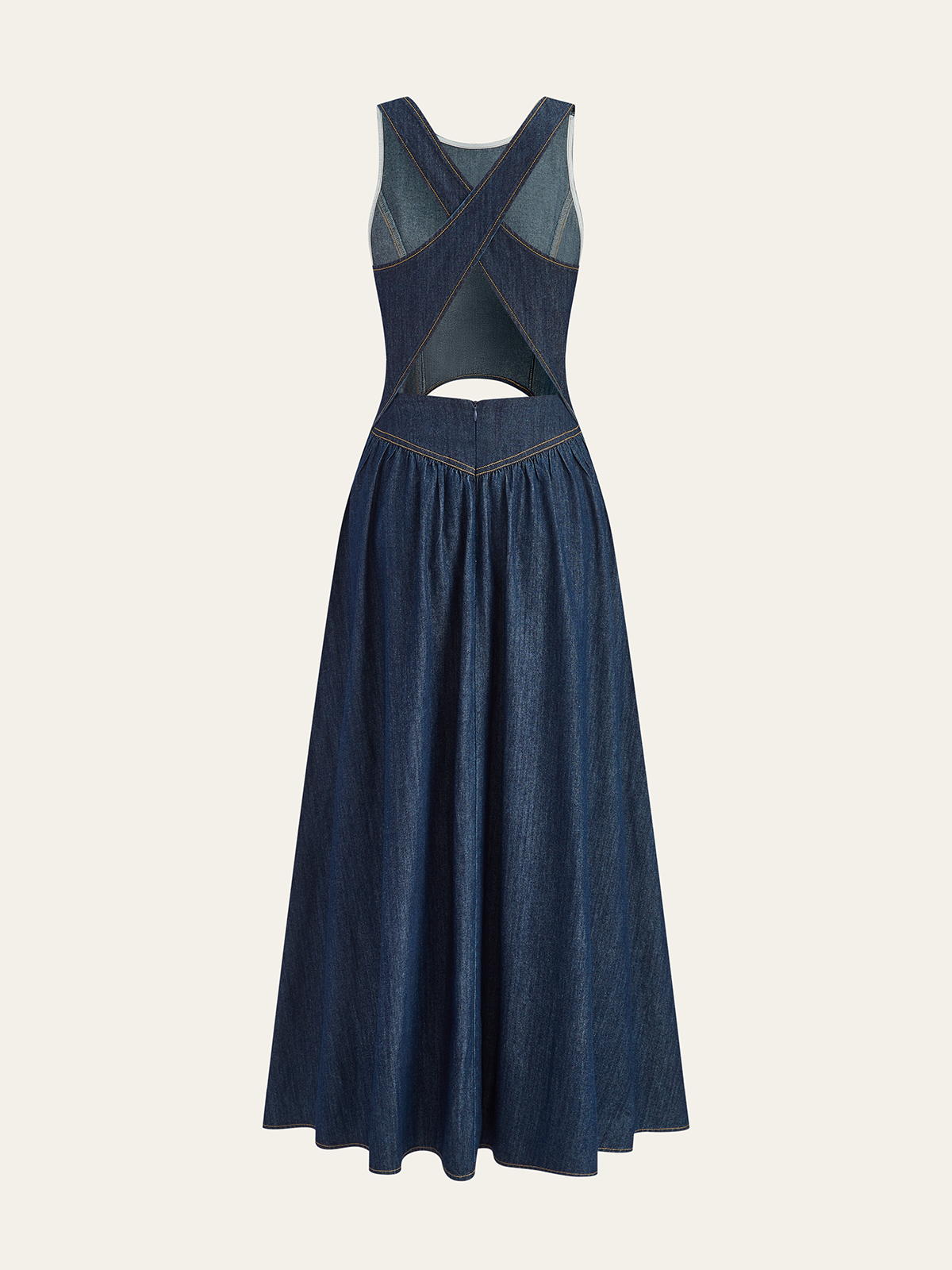 Denim Cut-Out Midi Dress-Chicvia