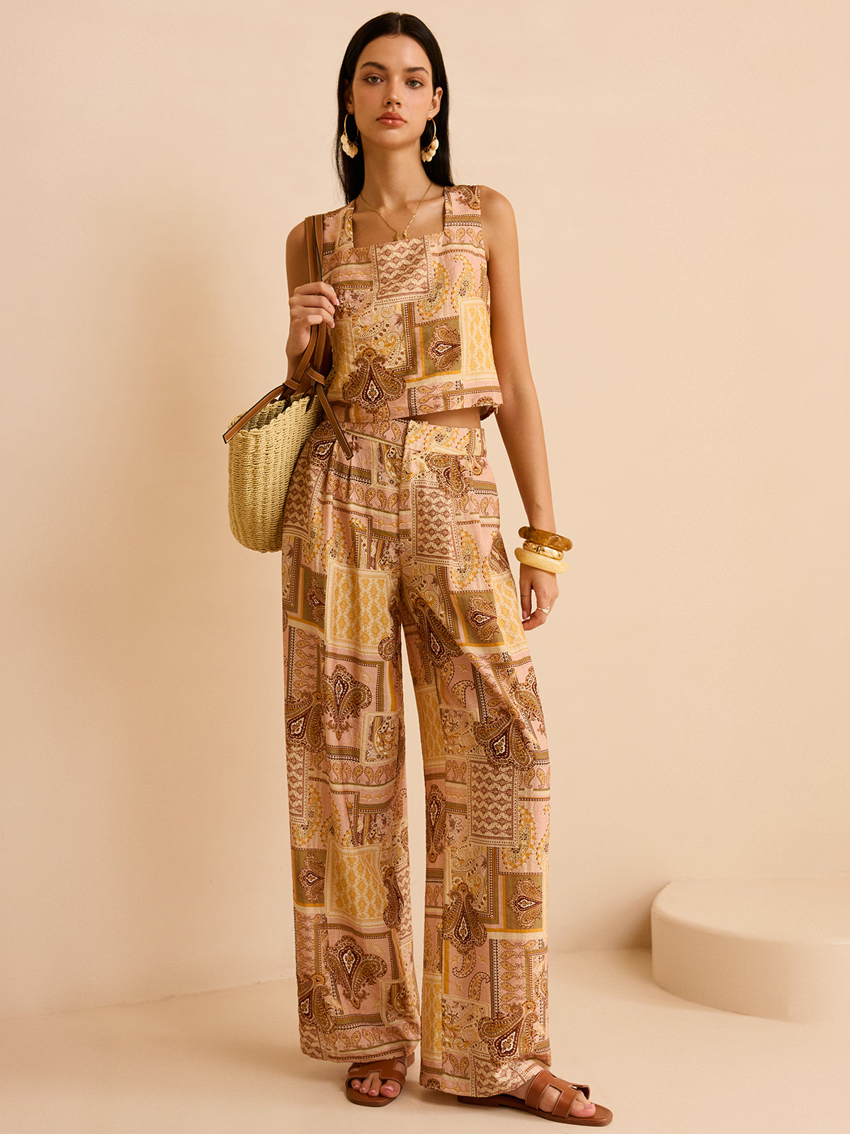 Ethnic Print Pants Set-Chicvia