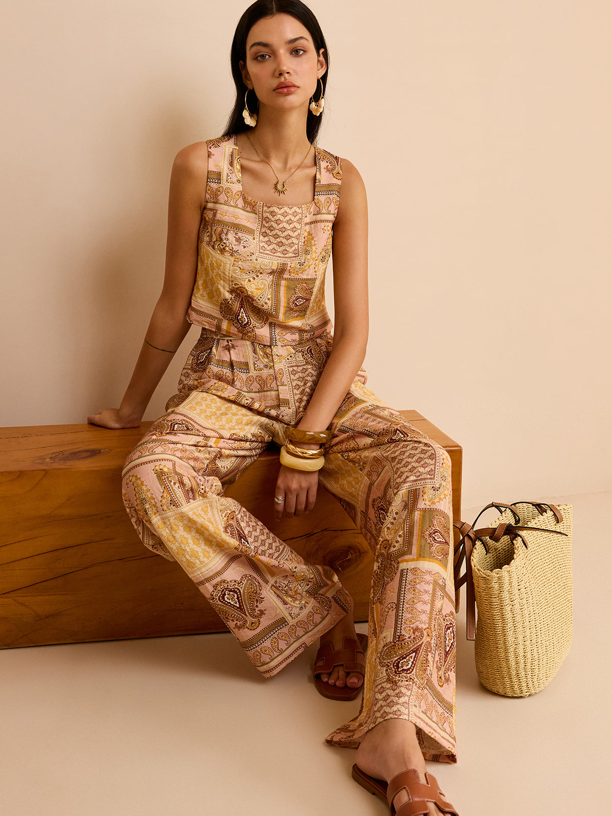 Ethnic Print Pants Set-Chicvia