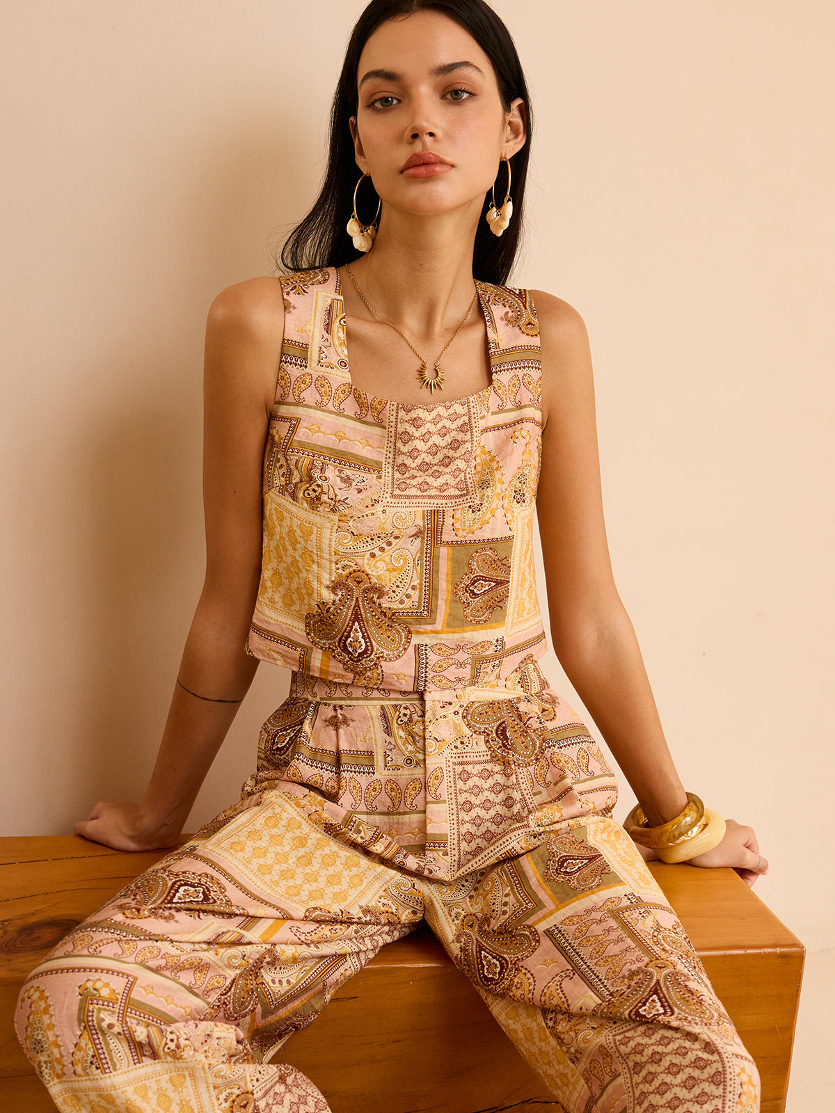 Ethnic Print Pants Set-Chicvia