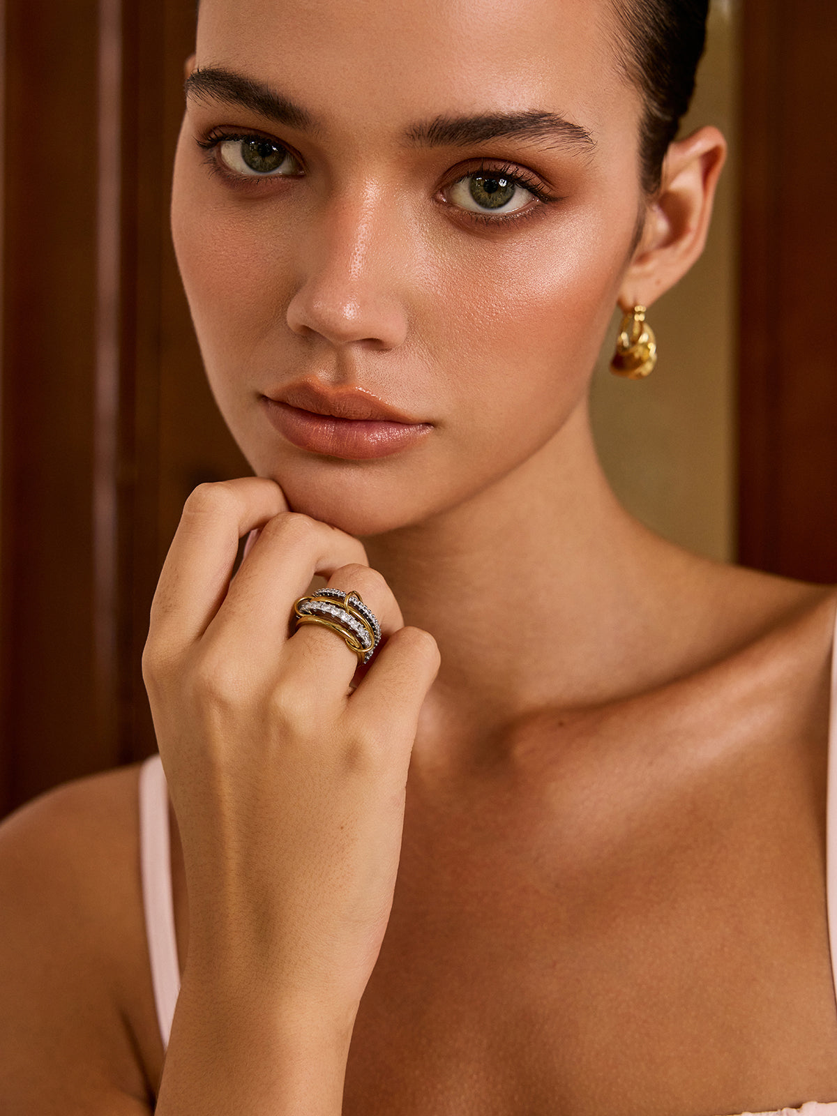 Interlocking Full-Set Cubic Zirconia Rings-Chicvia