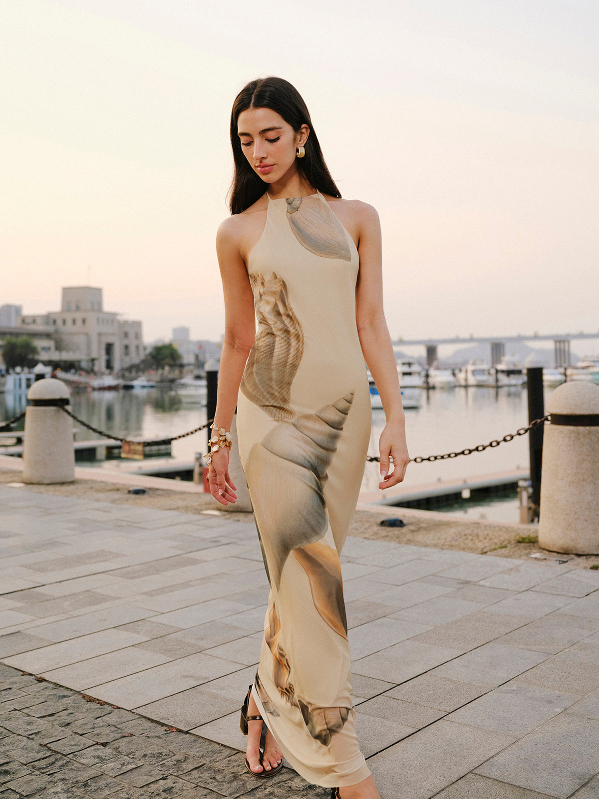 Mesh Halter Neck Backless Dress-Chicvia