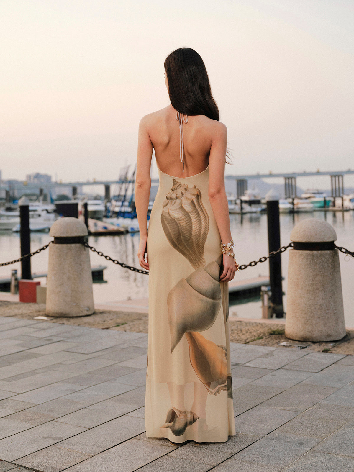 Mesh Halter Neck Backless Dress-Chicvia