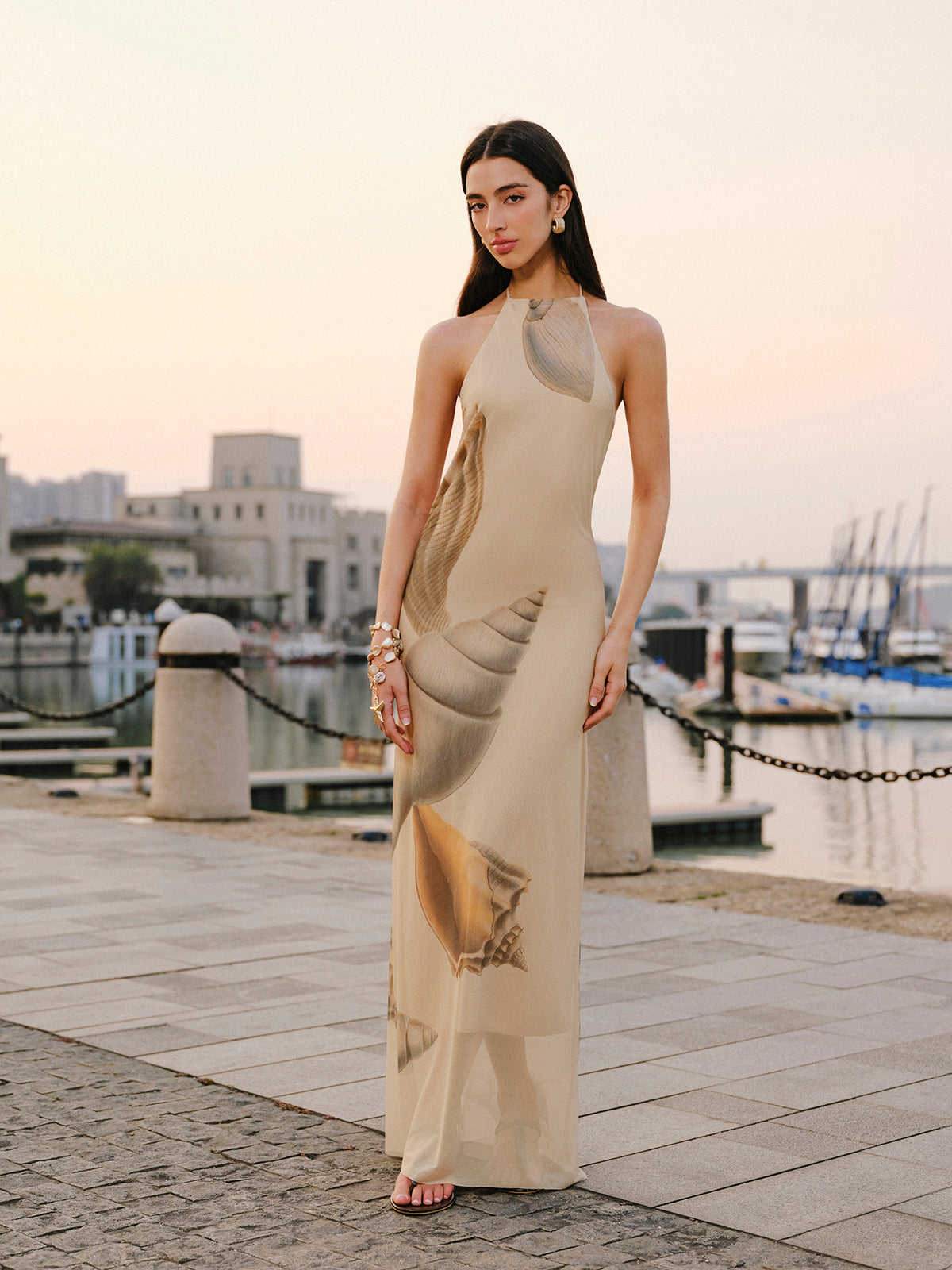 Mesh Halter Neck Backless Dress-Chicvia