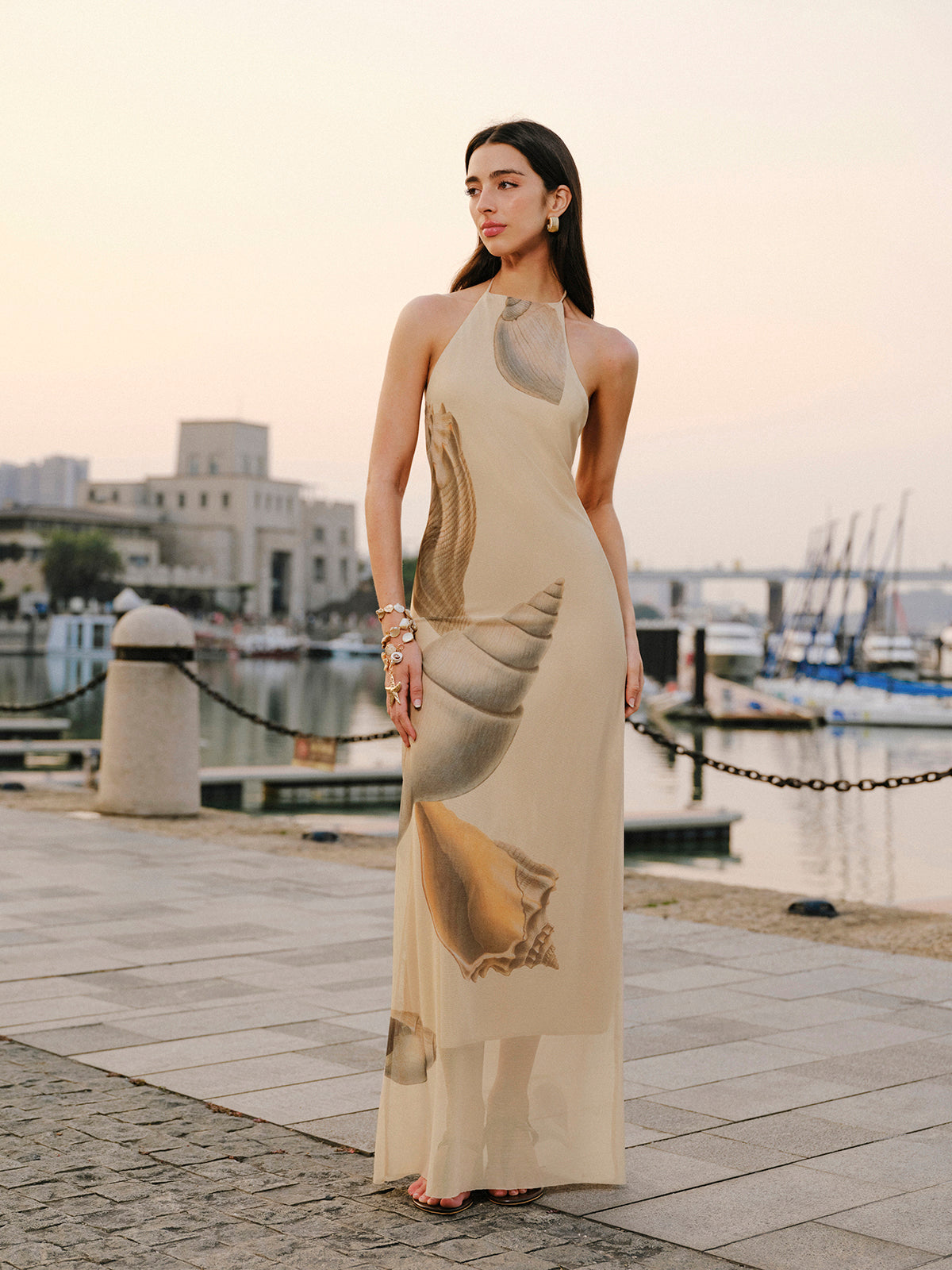 Mesh Halter Neck Backless Dress-Chicvia