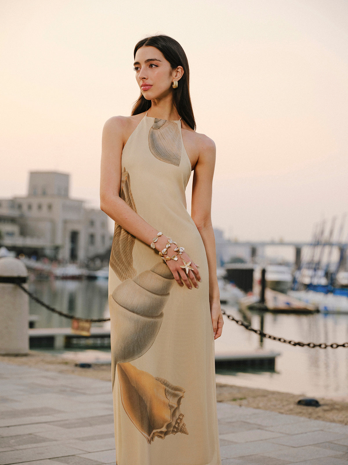 Mesh Halter Neck Backless Dress-Chicvia