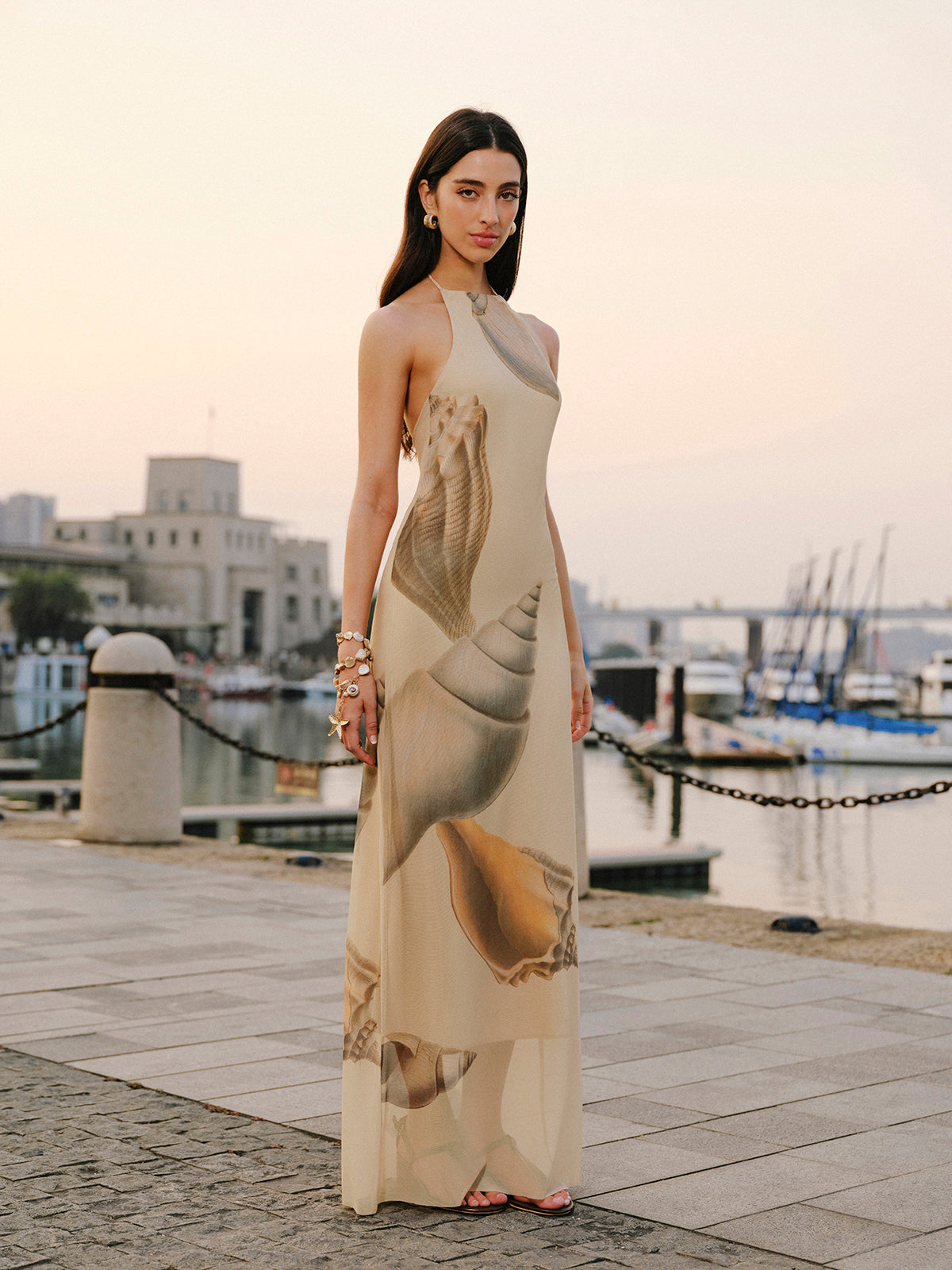 Mesh Halter Neck Backless Dress-Chicvia