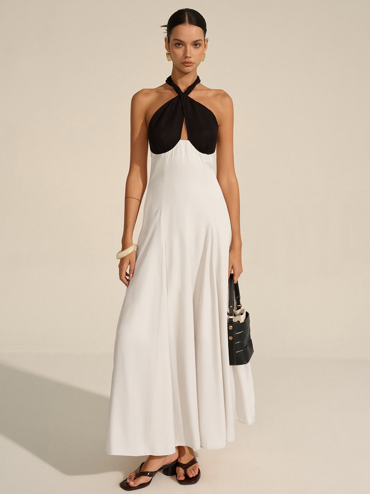 Halter Neck Cut-Out Maxi Dress-Chicvia