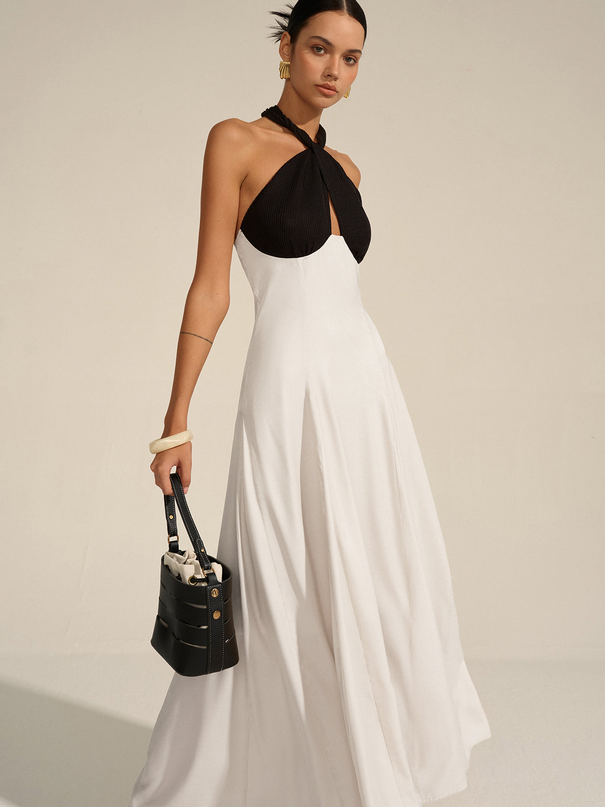 Halter Neck Cut-Out Maxi Dress-Chicvia