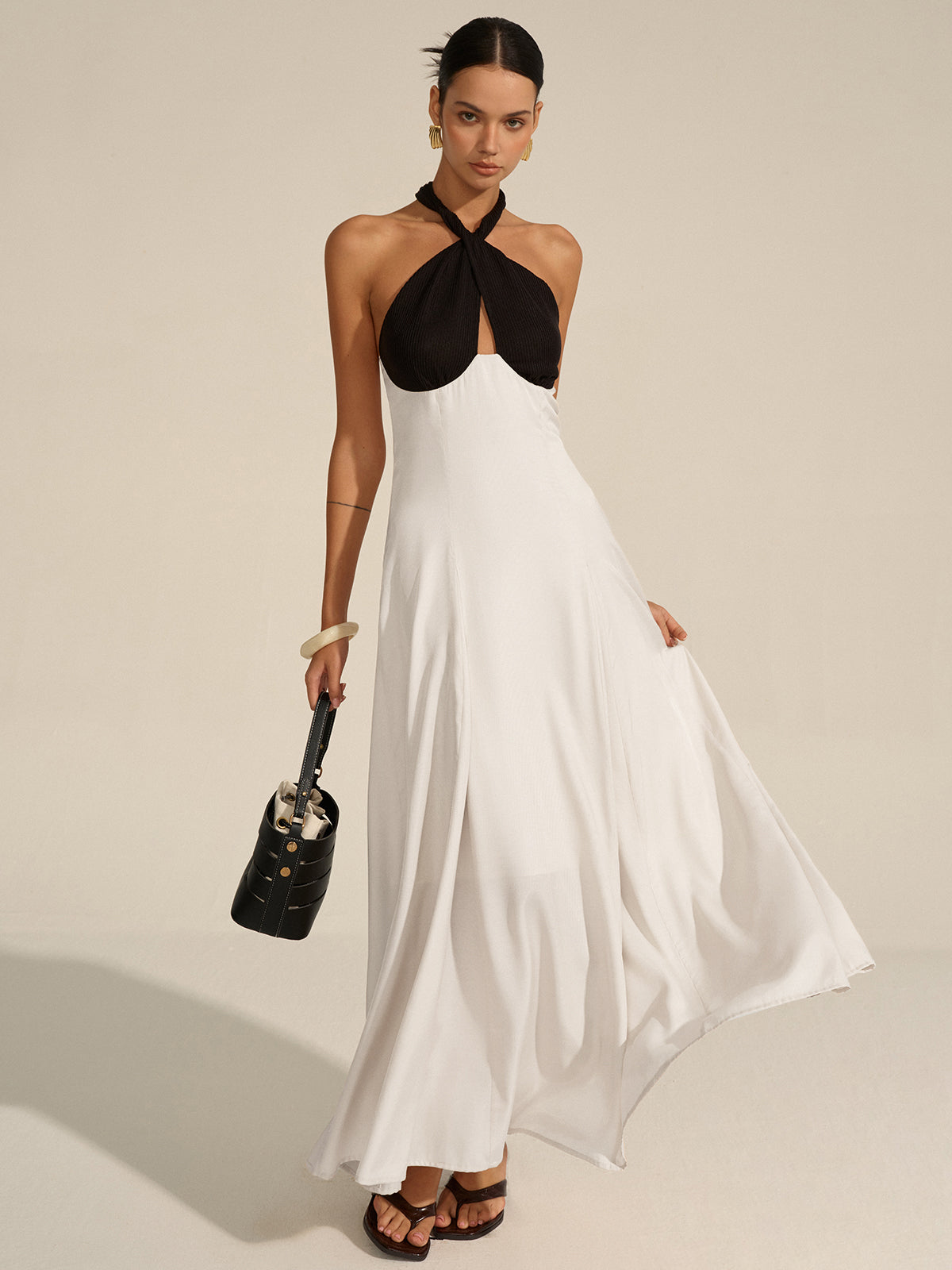 Halter Neck Cut-Out Maxi Dress-Chicvia