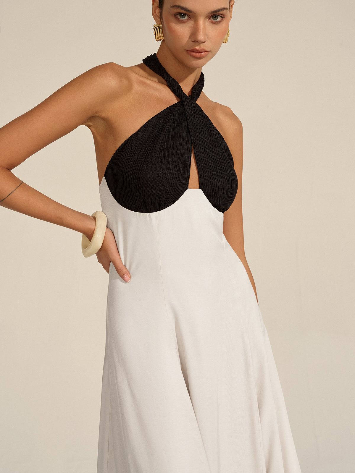 Halter Neck Cut-Out Maxi Dress-Chicvia