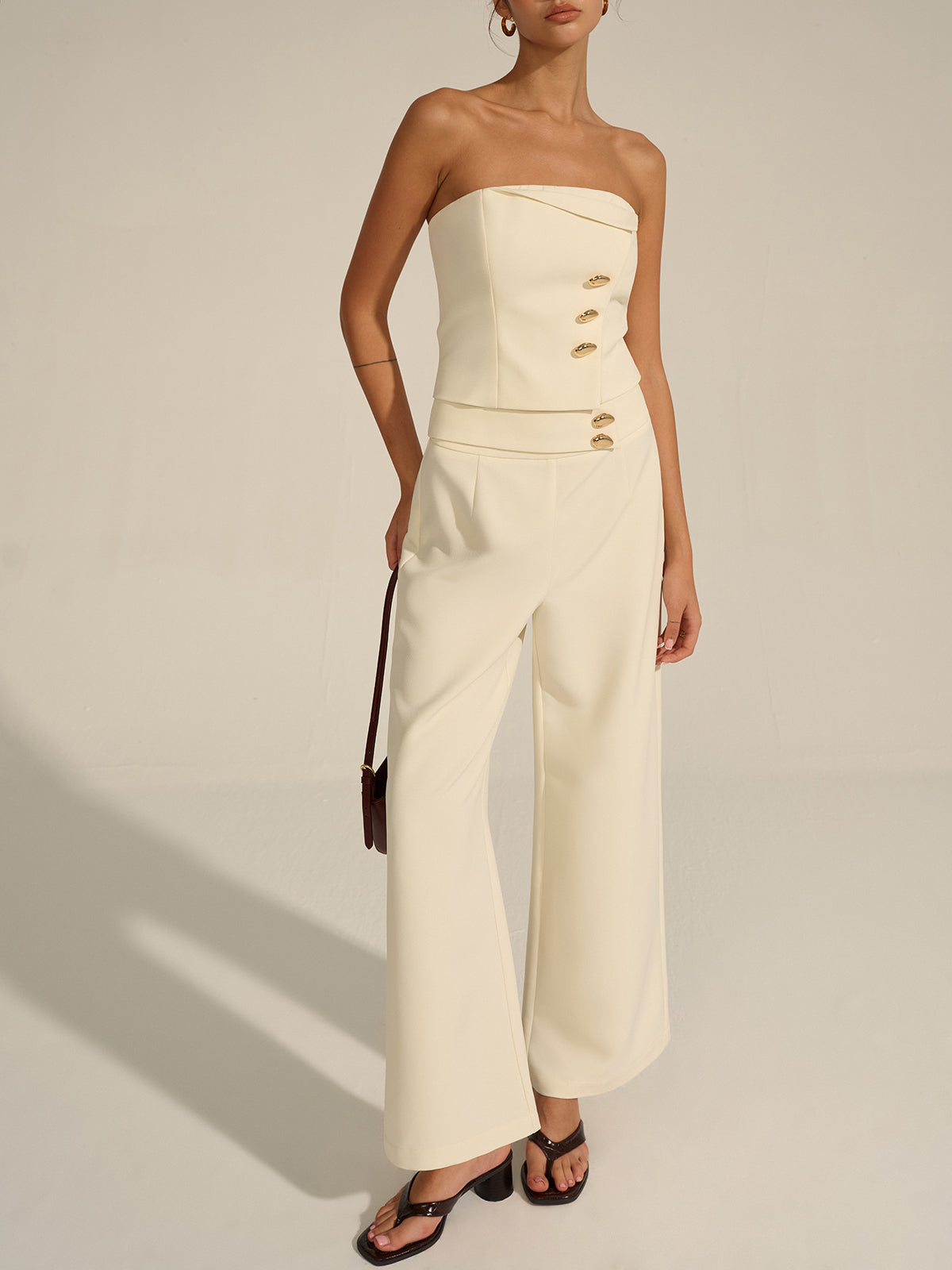 Metal Decor Mid-Waist Pants-Chicvia