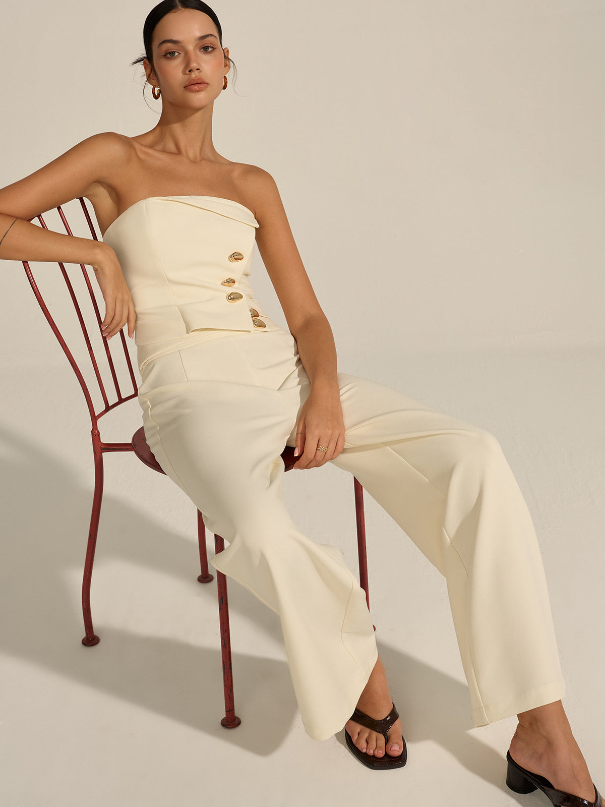 Metal Decor Strapless Crop Top-Chicvia