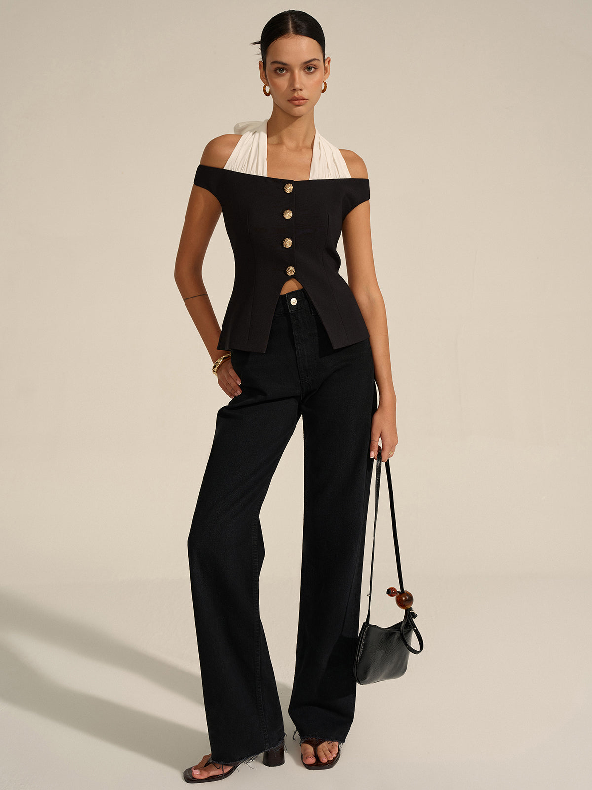 Off-Shoulder Halter Neck Blouse-Chicvia