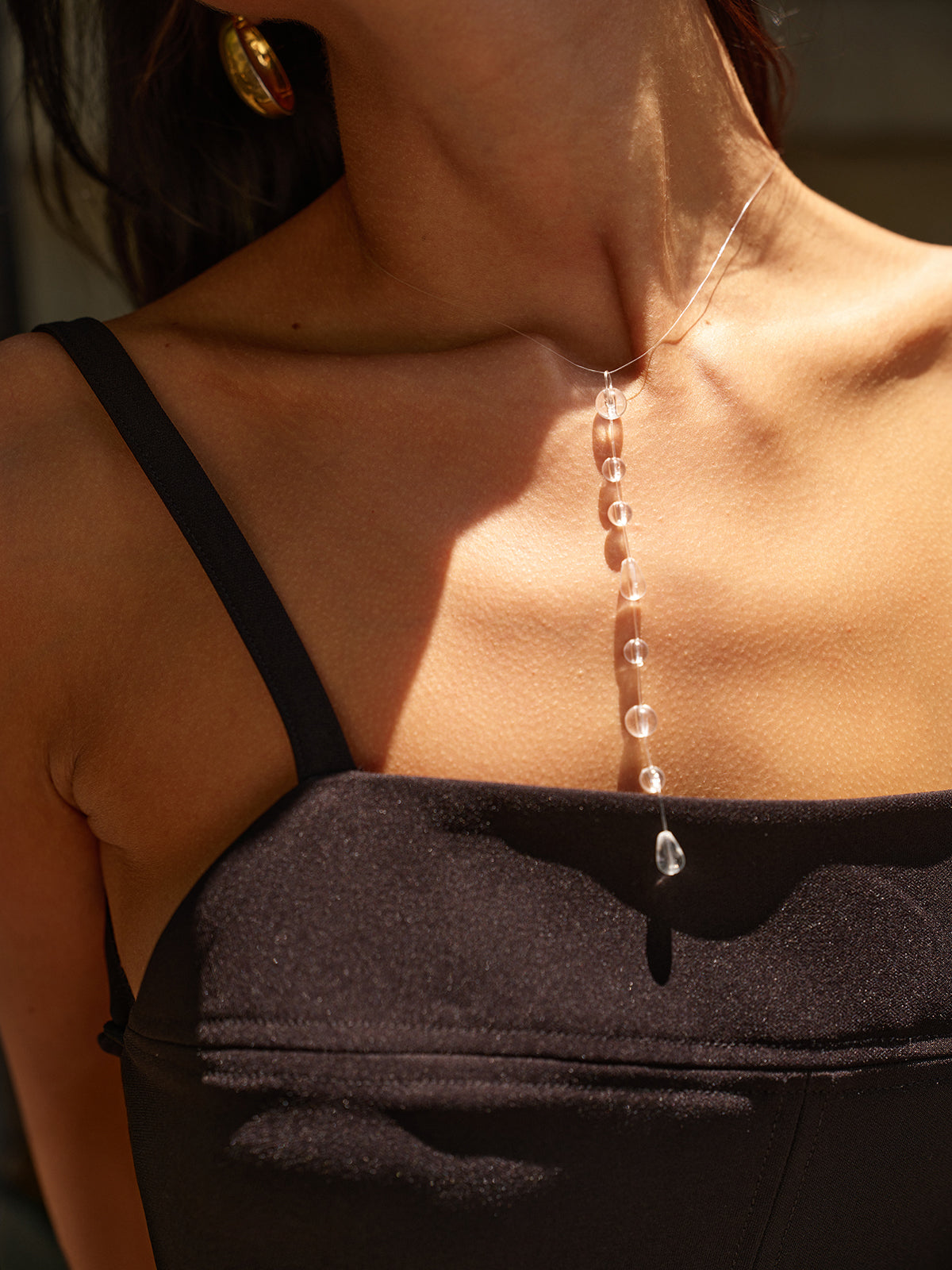 Clear Bead Y-Shaped Drop Necklace-Chicvia
