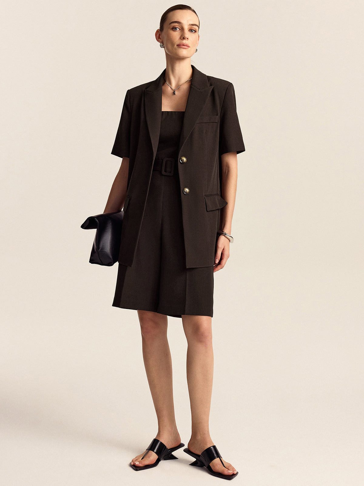 Oversized Short-Sleeved Blazer-Chicvia