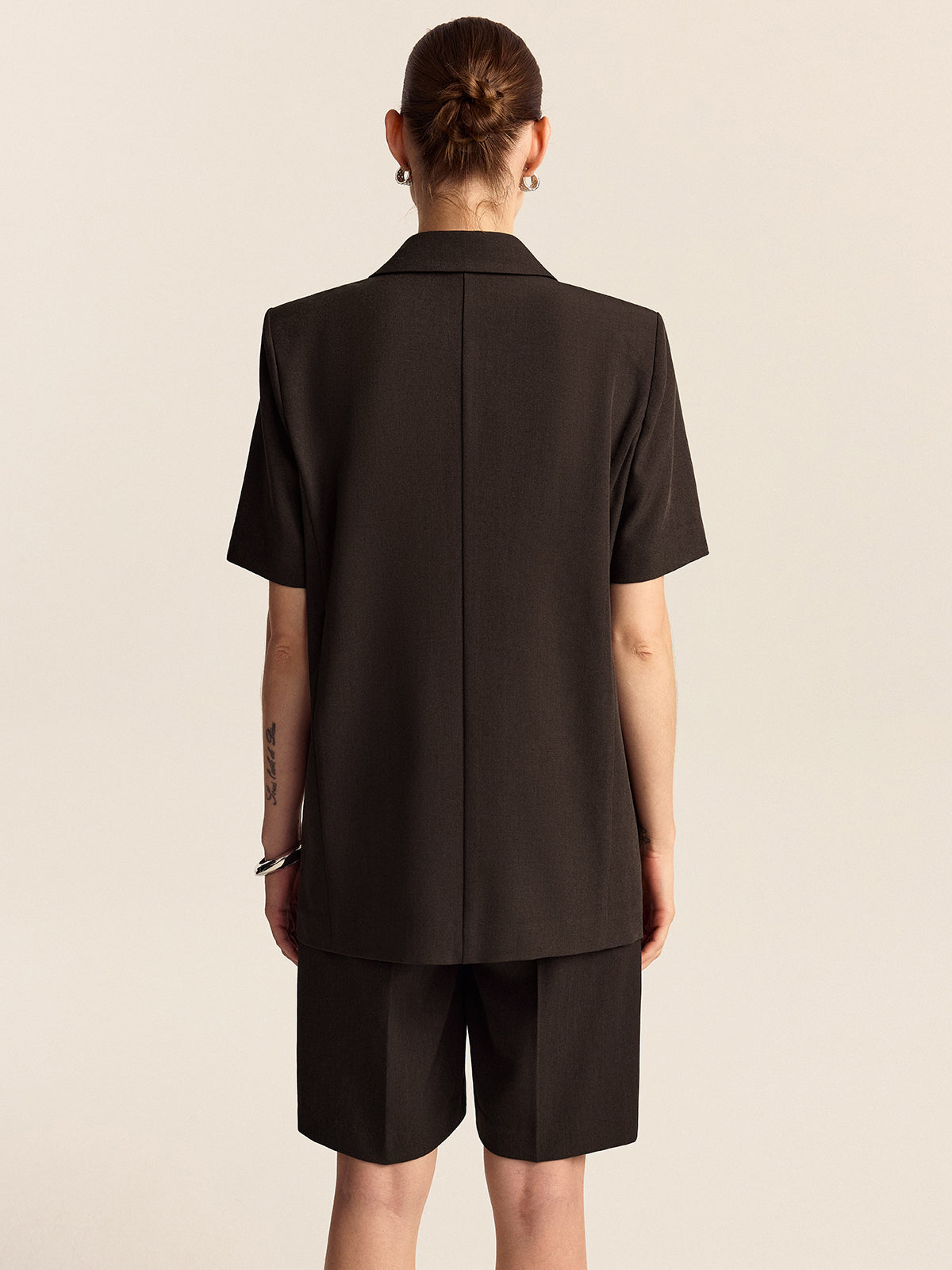 Oversized Short-Sleeved Blazer-Chicvia