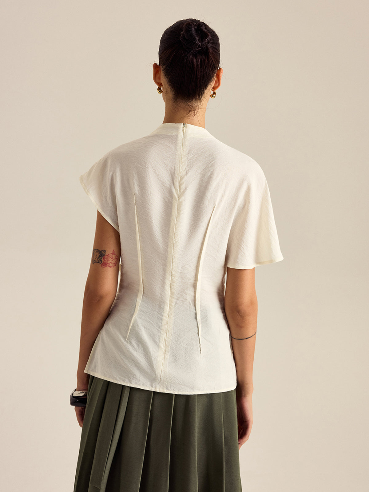 Draped Mock Neck Blouse-Chicvia