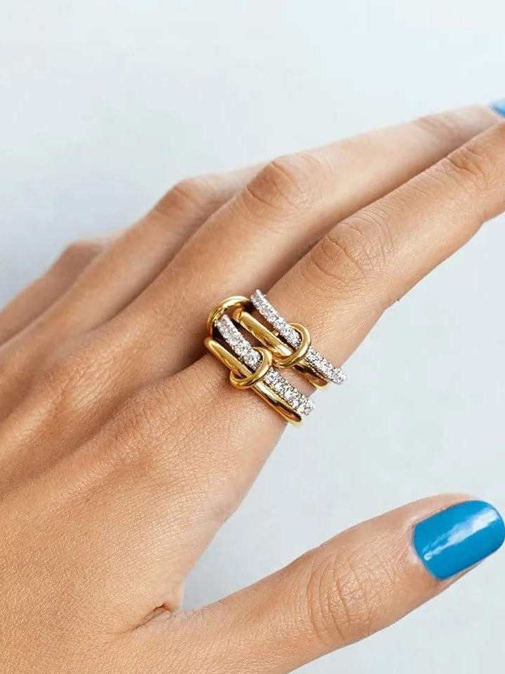 Interlocking Full-Set Cubic Zirconia Rings-Chicvia