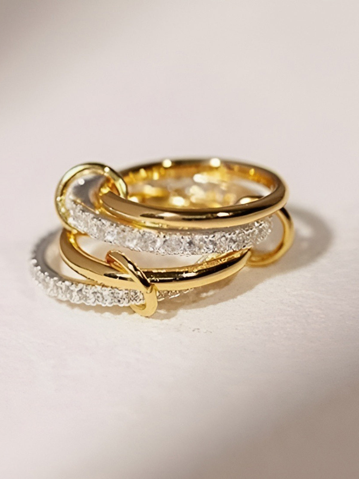 Interlocking Full-Set Cubic Zirconia Rings-Chicvia