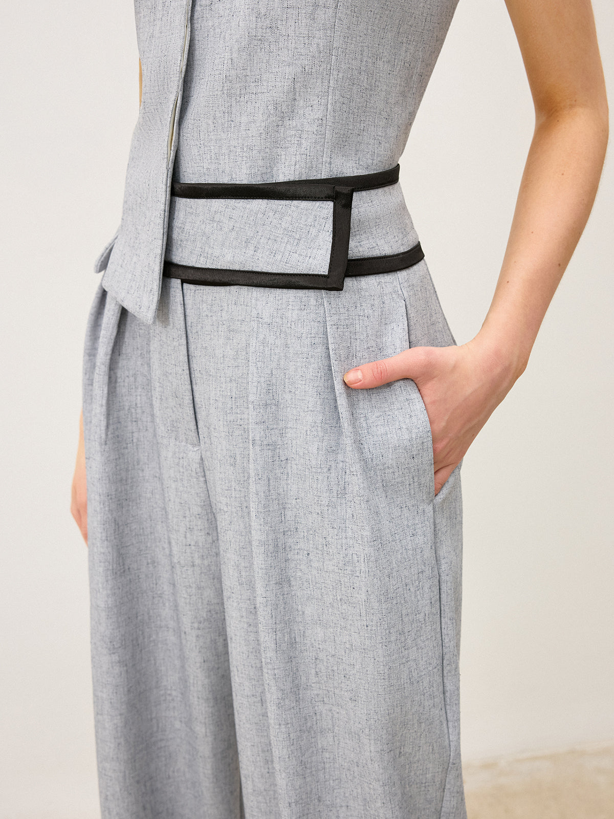 Contrast Waistband Wide - Leg Pants-Chicvia