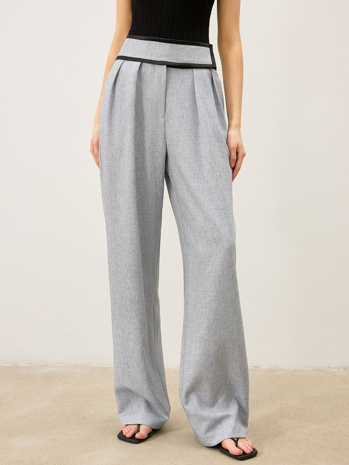 Contrast Waistband Wide - Leg Pants-Chicvia