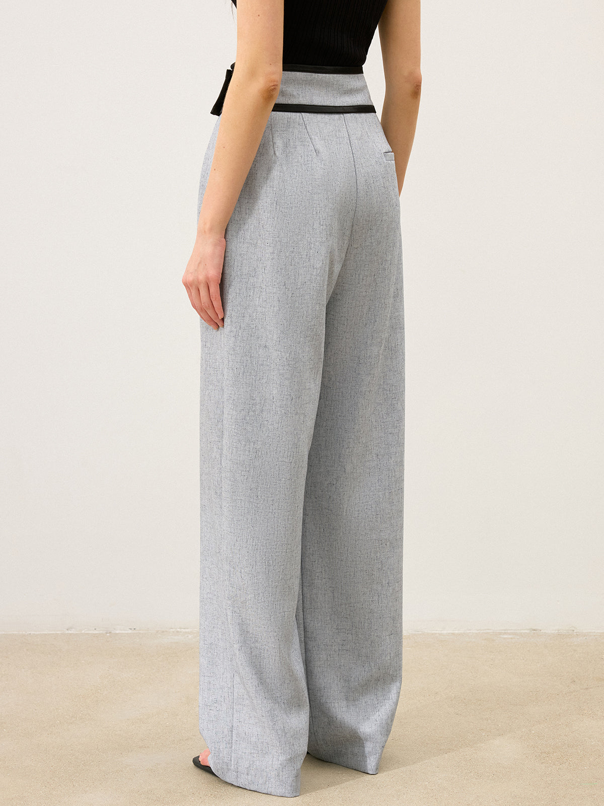 Contrast Waistband Wide - Leg Pants-Chicvia