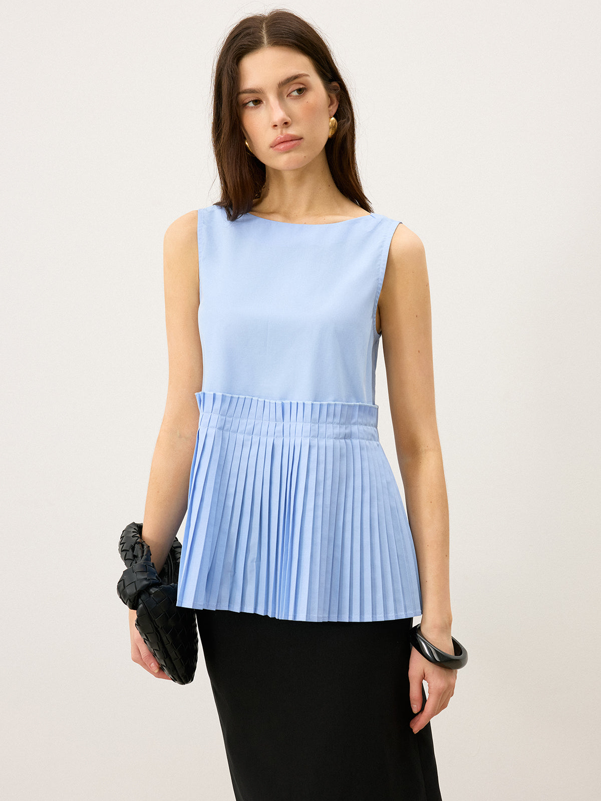 Pleated Hem Tank Top-Chicvia