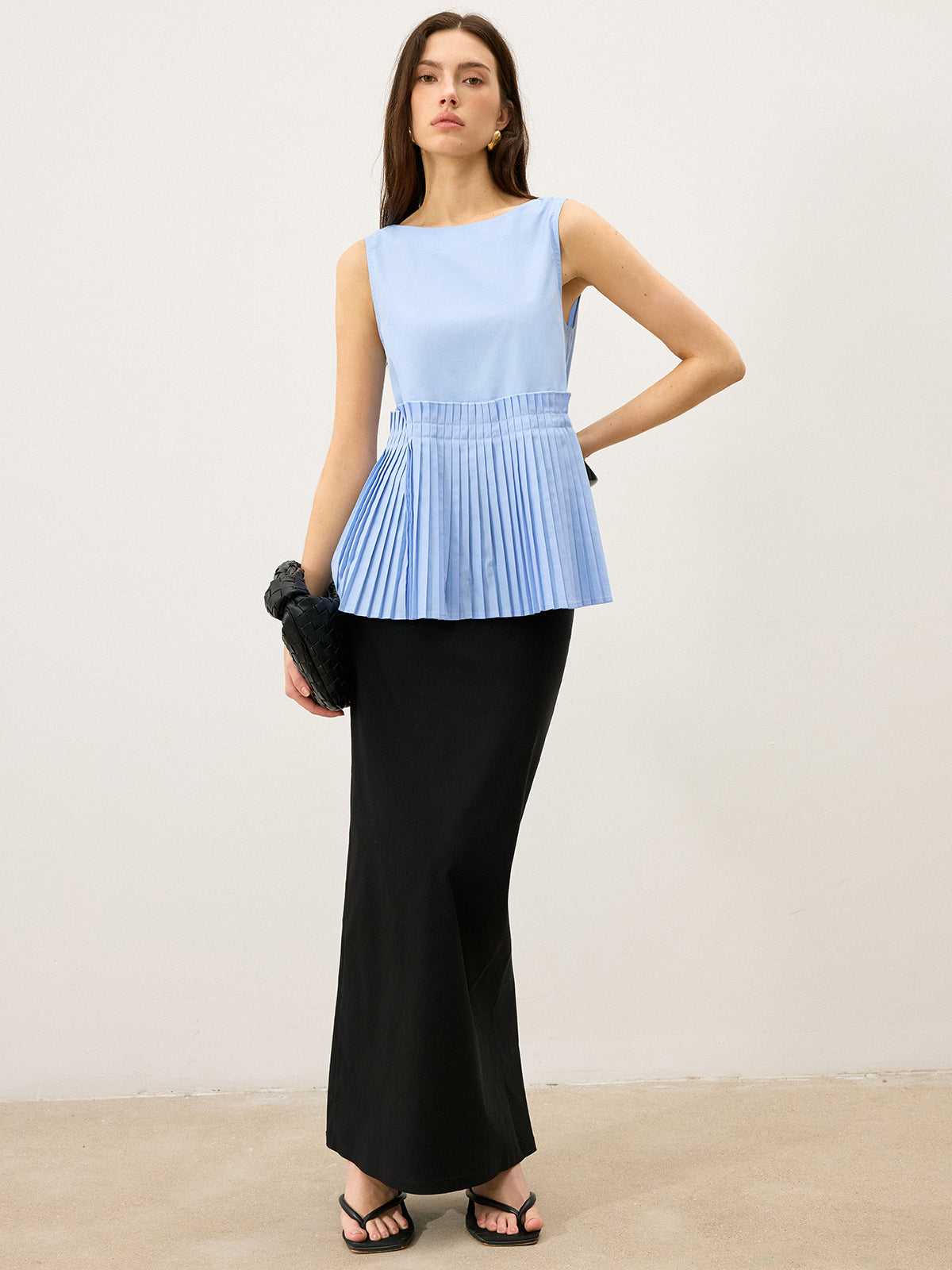 Pleated Hem Tank Top-Chicvia