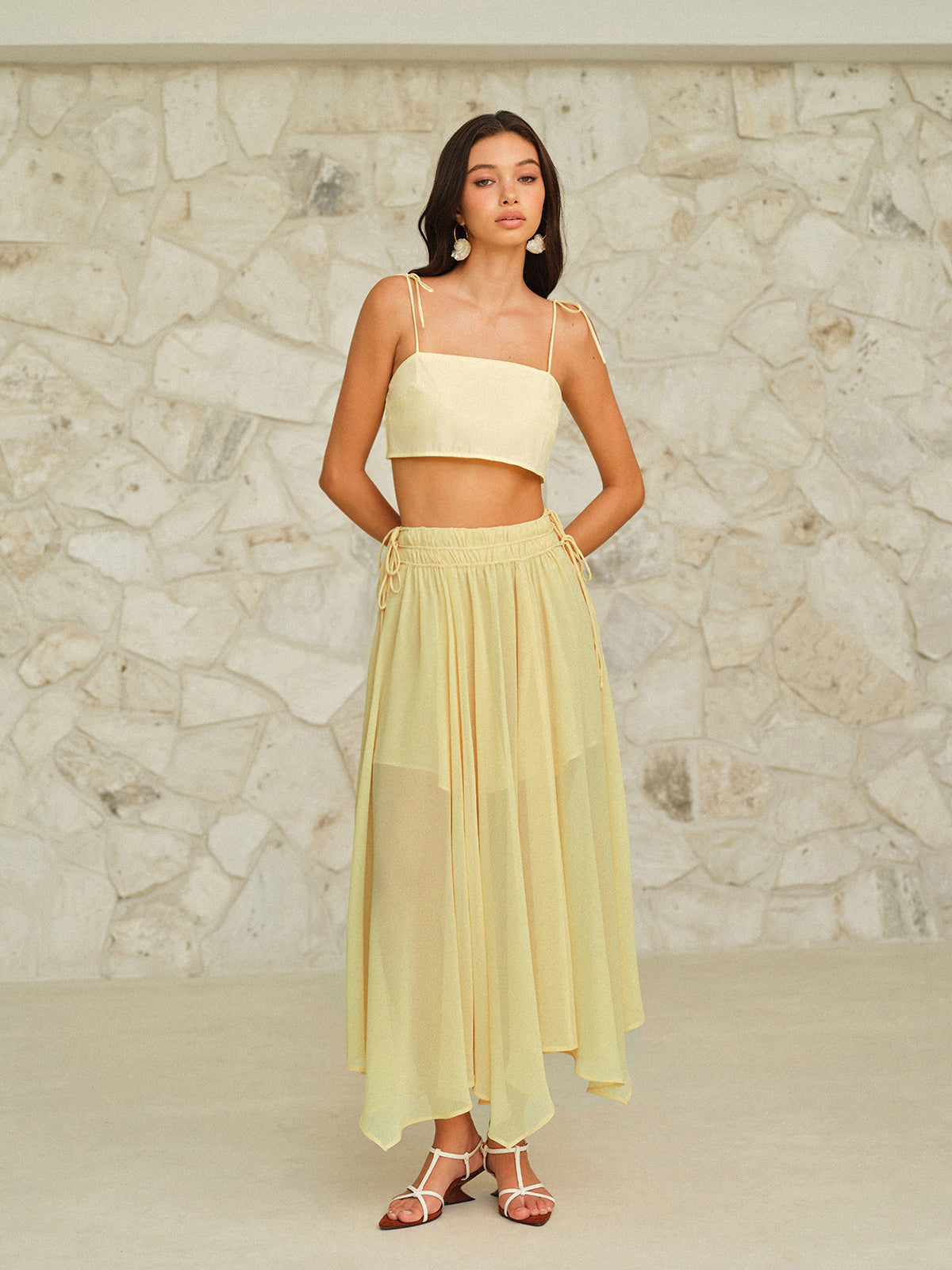 Drawstring Waist Maxi Skirt-Chicvia